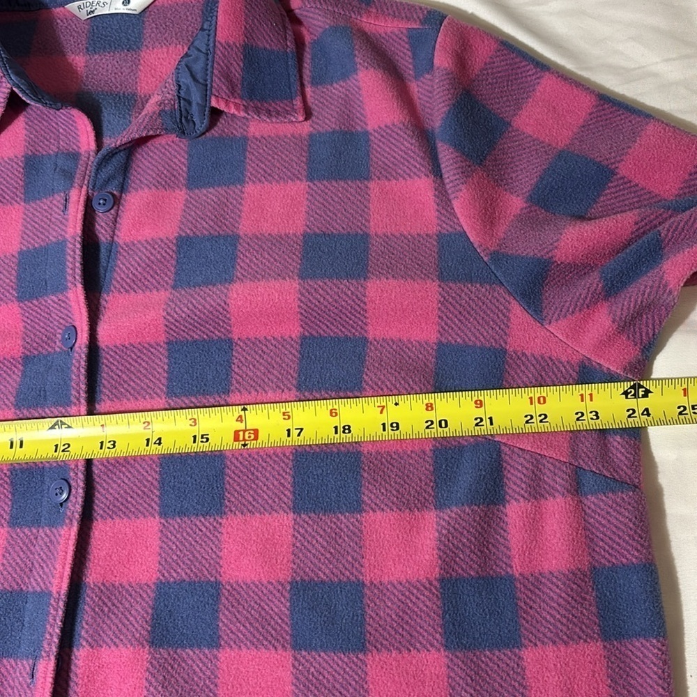 Riders By Lee Plaid Flannel Pink Blue Button up Fleece Size XL - Picture 4 of 10